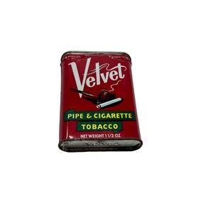 Vintage 1950's Velvet Pipe & Cigarette Tobacco Tin Can